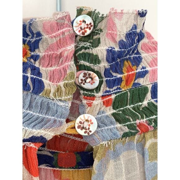 FARM RIO Sunny Daisies Maxi Dress XS Sand Boho Smocked Anthropologie Floral EUC - Picture 4 of 11